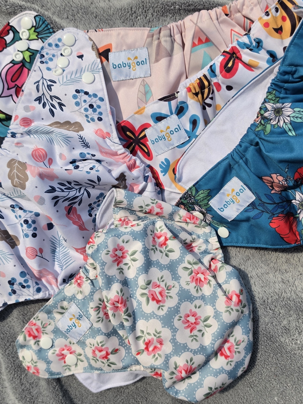 Babygoal Floral & Teal Reusable Cloth Diaper Set With Bamboo Liners